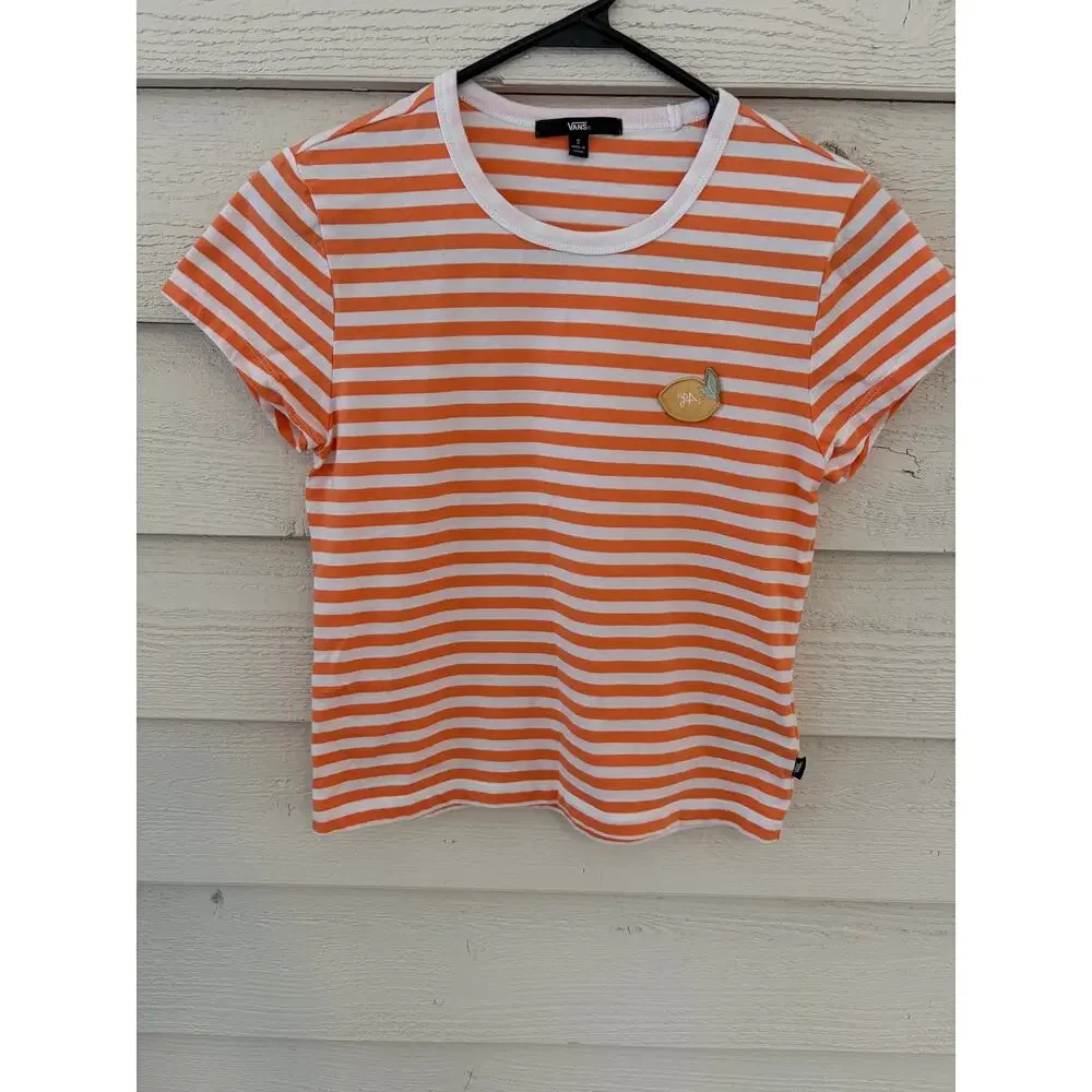 Vans Orange & White Striped Lemon Patch Tee Small - Picture 3 of 7